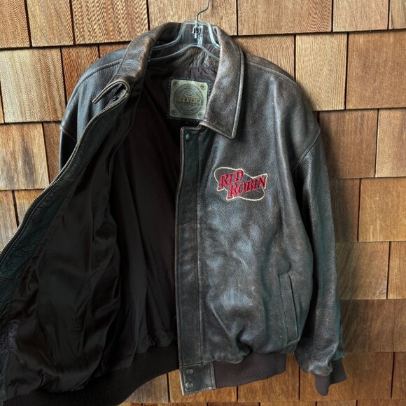 VTG Saxon Premium Leather Red Robin Burgers Aviator Jacket in Men's XXL - Picture 7 of 15